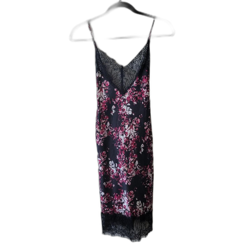 Morgan Lane Black Pink Floral Slip Dress Lace Trim Size M Coquette